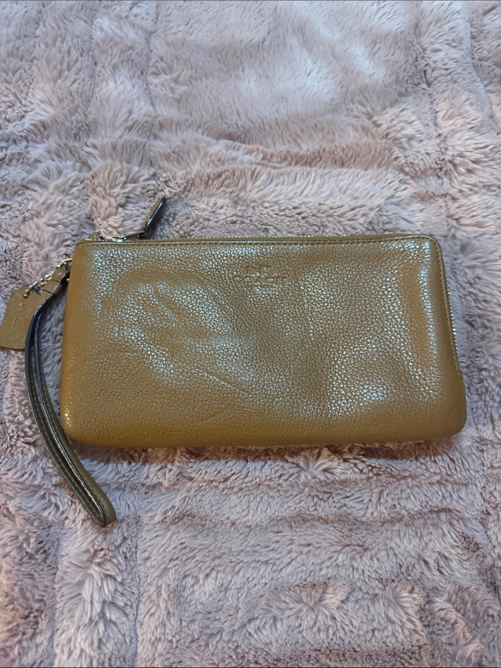 Coach Pebbled Leather Wristlet in Tan Brown